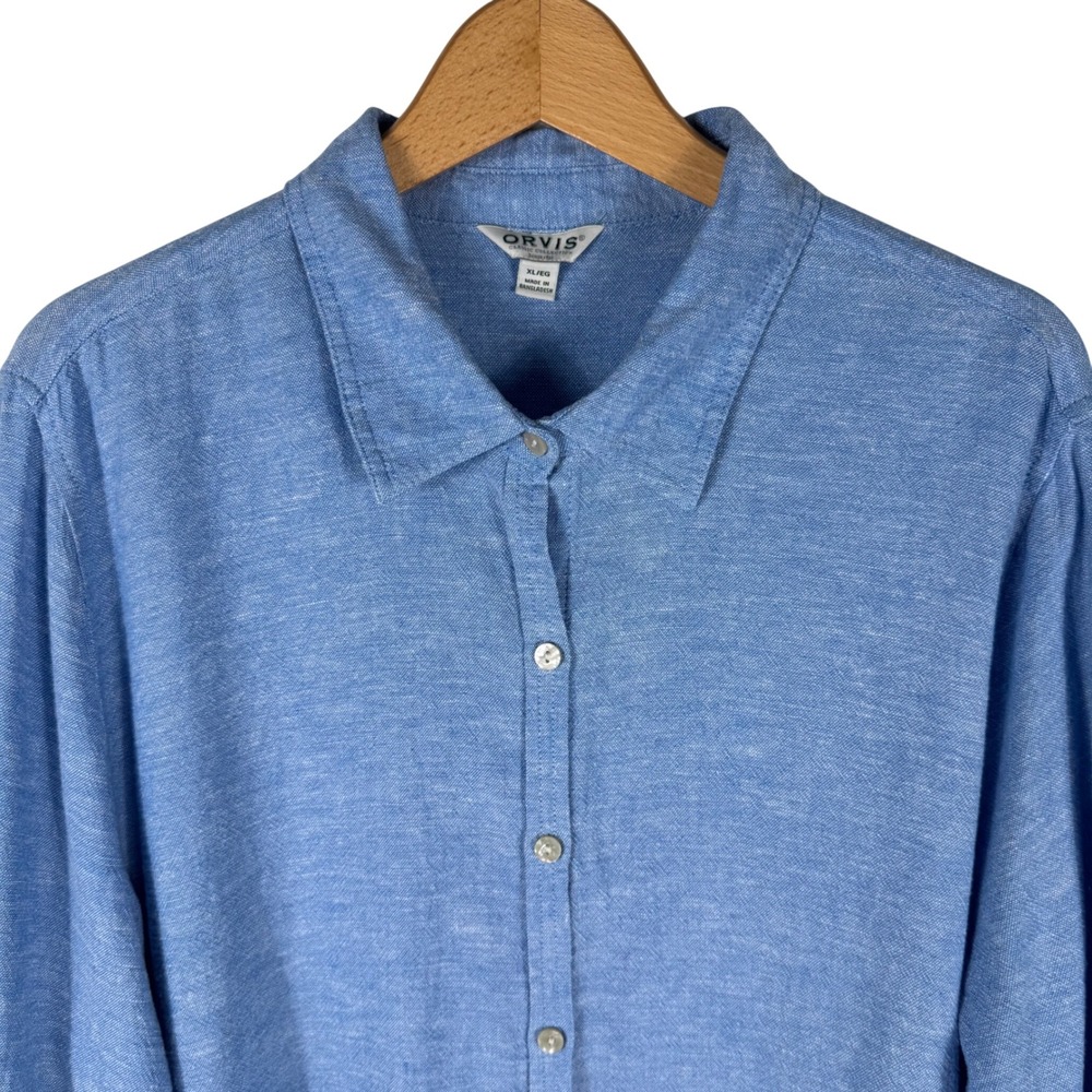 Orvis  Linen Blend Roll Tab Sleeve Button Up Shirt Womens XL Classic Collared